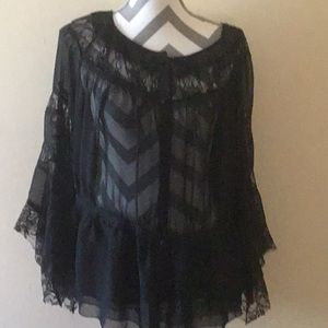 Lane Bryant. Black sheer dress shirt with 😇 wings